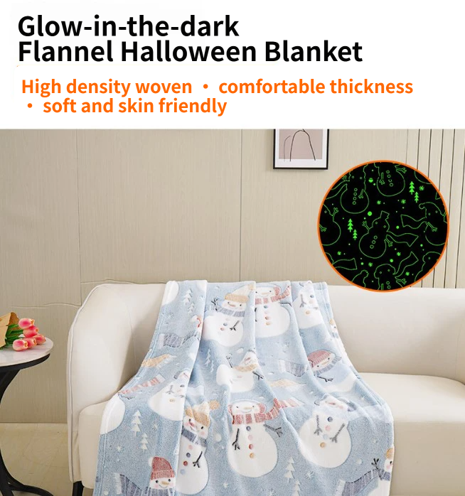 Glow in the Dark Flannel Blanket with Playful Hallowen Pumpkin (S142 view 2