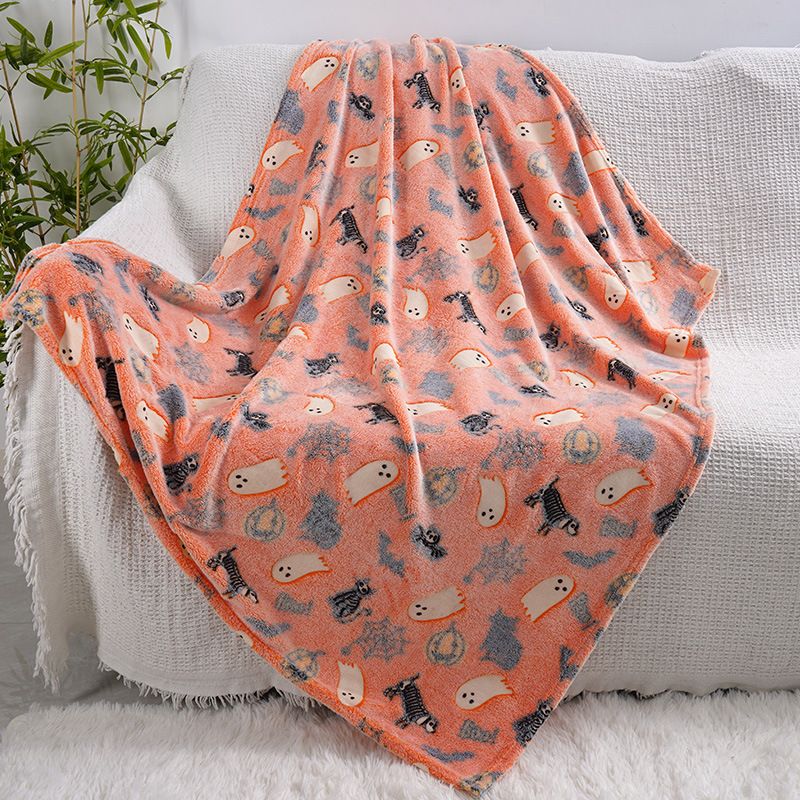 Glow in the Dark Flannel Blanket with Playful Hallowen Pumpkin (S127 — image 1