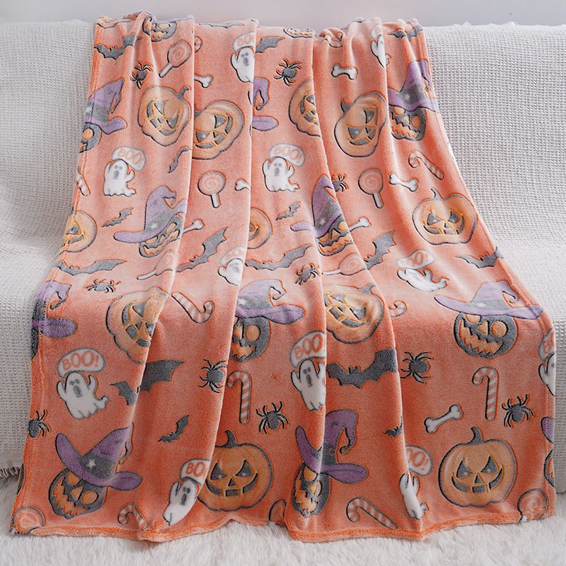 Glow in the Dark Flannel Blanket with Playful Hallowen Pumpkin (S144 — image 1