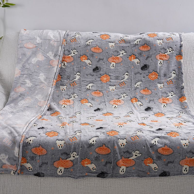 Glow in the Dark Flannel Blanket with Playful Hallowen Pumpkin (S135 — image 1