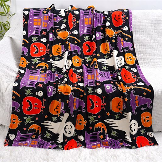 Glow in the Dark Flannel Blanket with Playful Hallowen Pumpkin (S142 — image 1