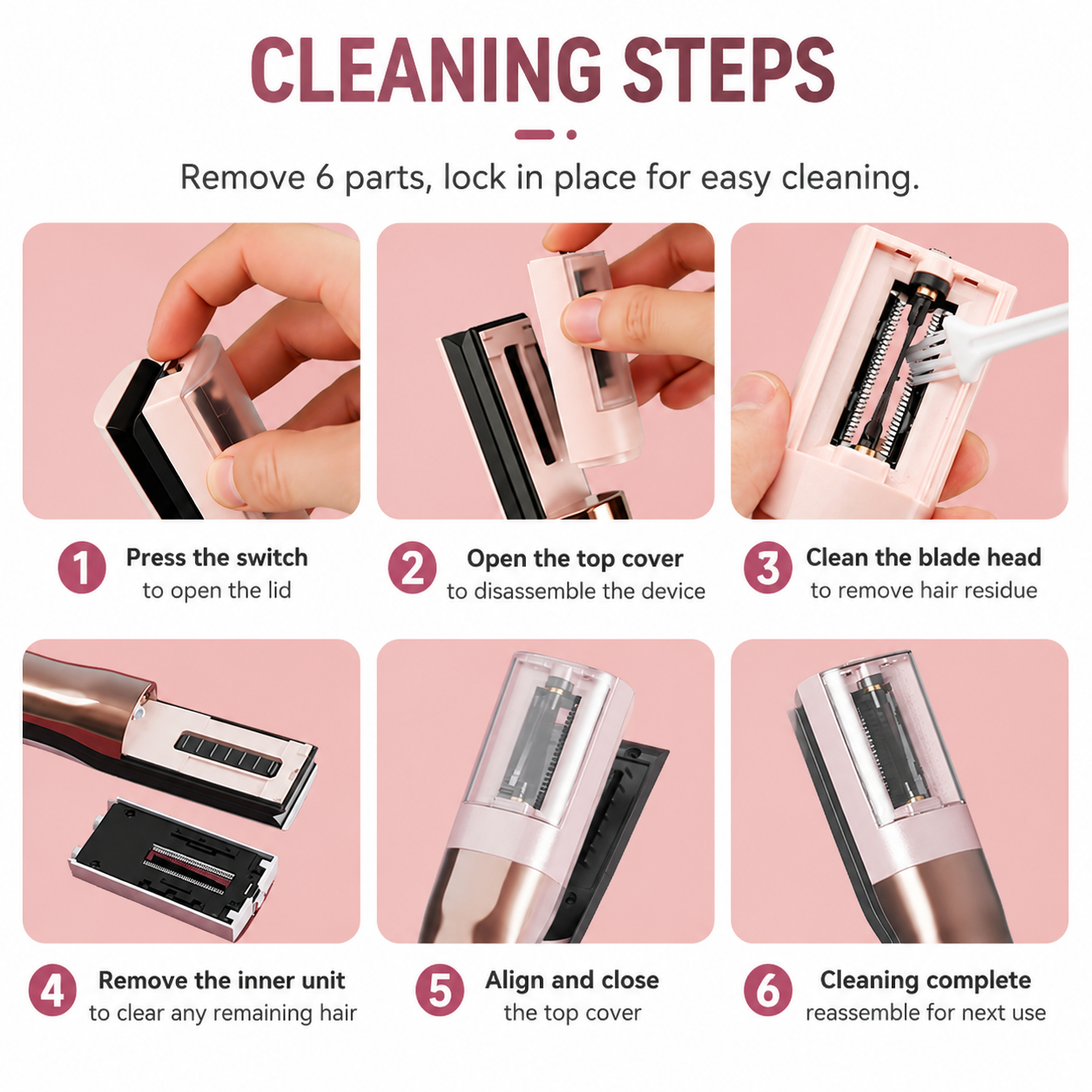 2 in 1 Pink Mini Split End Hair Trimmer and Straightening Comb - Cordless USB view 7