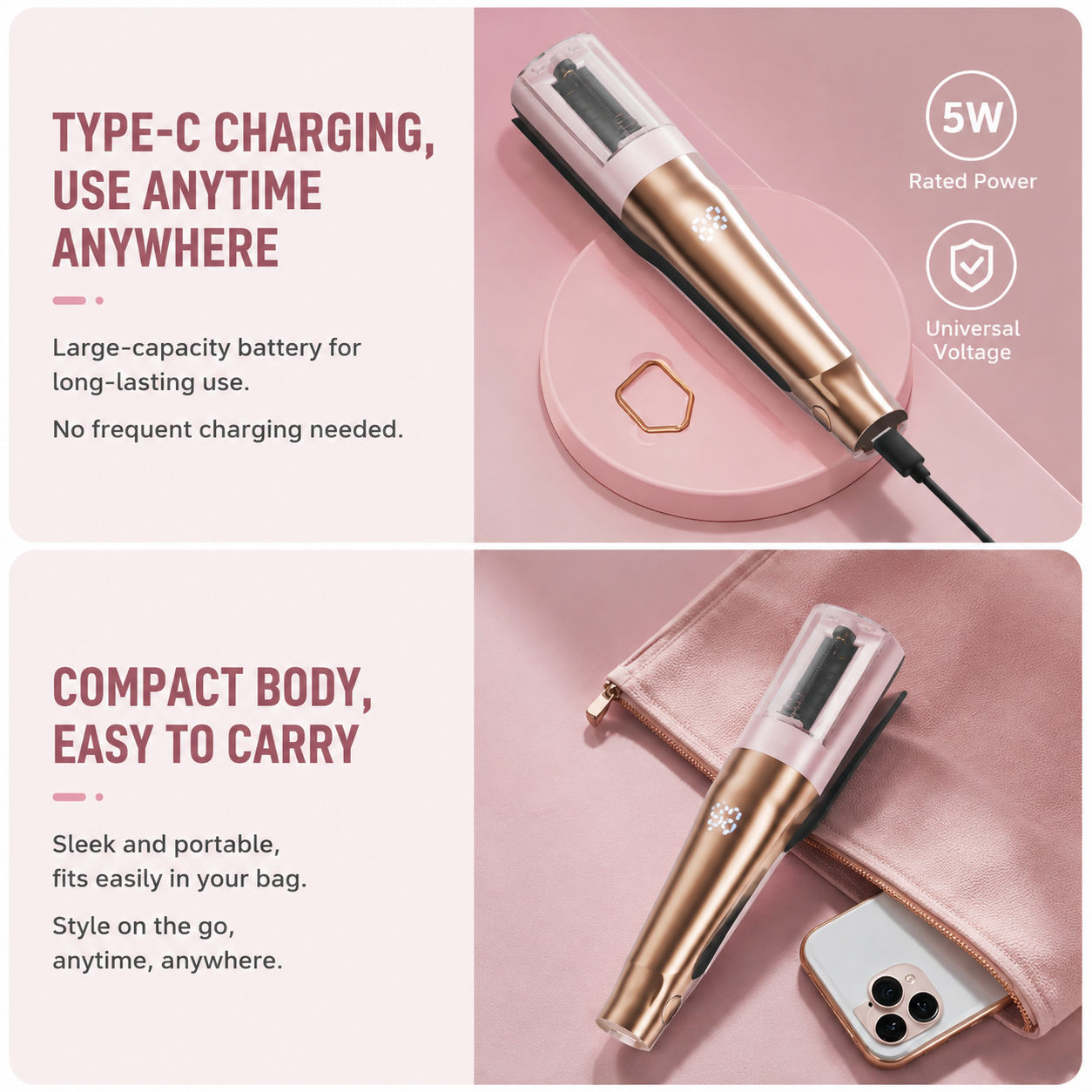 2 in 1 Black Mini Split End Hair Trimmer and Straightening Comb - Cordless USB view 6