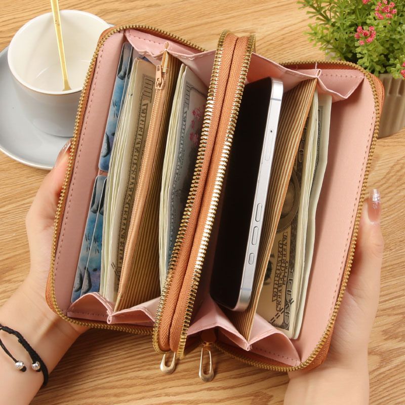Black Womens Embroidered Double Zipper Long Trifold Wallet - 19 x 10 x 4.5cm view 2
