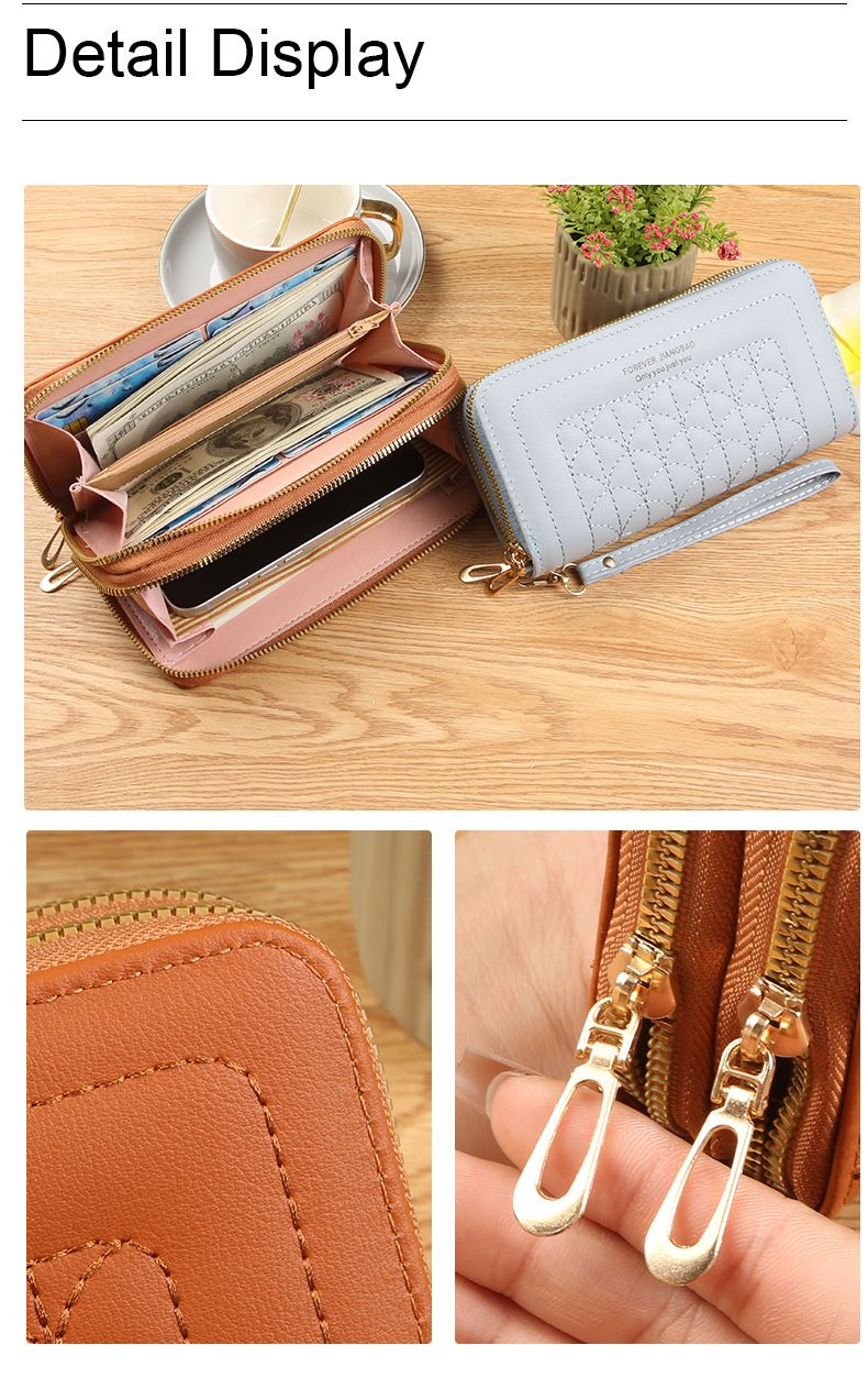 Light Blue Womens Embroidered Double Zipper Long Trifold Wallet - 19 x 10 x view 5