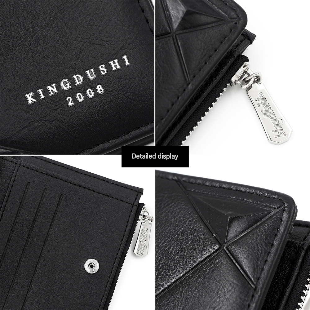 Black Mens Diamond Quilted Leather Bifold Wallet - Anti Theft Zippered Coin view 4