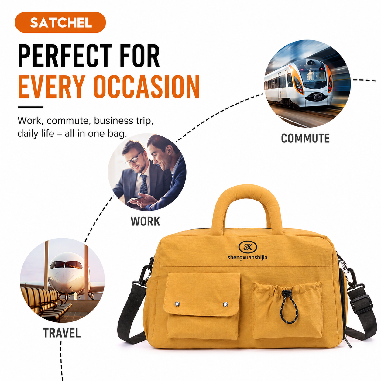 Khaki Large Capacity Waterproof Travel Duffel Bag with Shoe Compartment & view 5