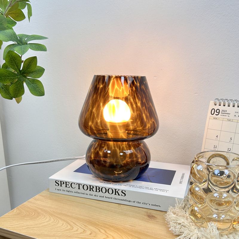 Vintage Speckled All Glass Mushroom Table Lamp - Bedside Soft Ambient Night Light view 2