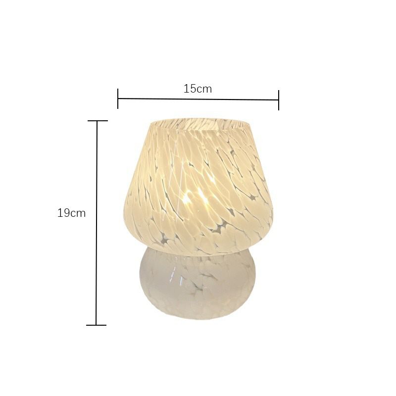 White Speckled All Glass Mushroom Table Lamp - Bedside Soft Ambient Night Light view 3