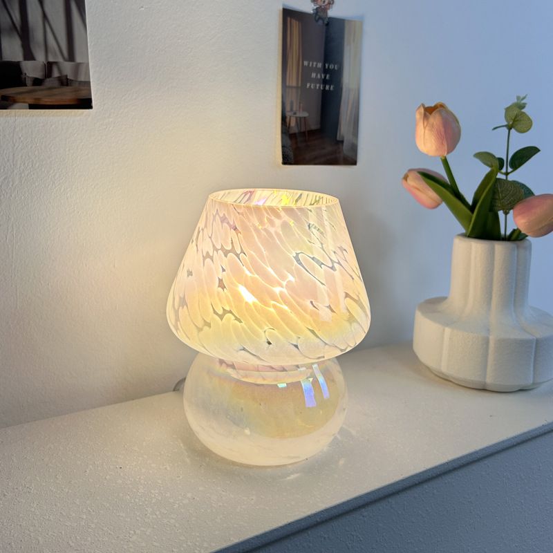Vintage Speckled All Glass Mushroom Table Lamp - Bedside Soft Ambient Night Light view 2