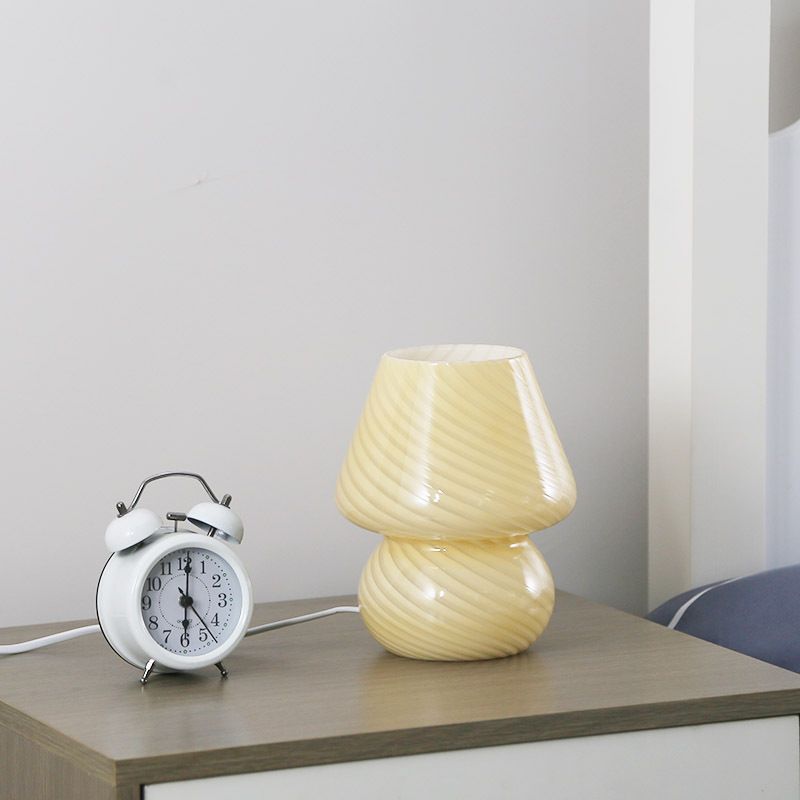 Yellow Striped Retro All Glass Mushroom Table Lamp - American Style Creative view 2