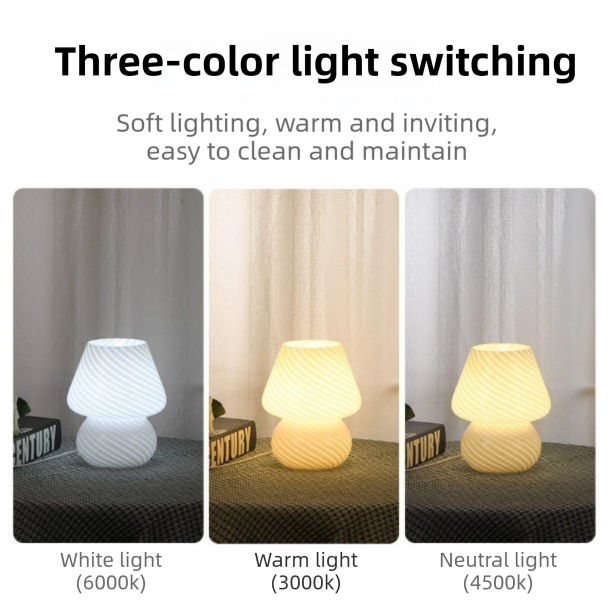 Yellow Striped Retro All Glass Mushroom Table Lamp (2 Pack) - American Style view 4