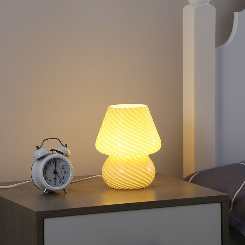 Yellow Striped Retro All Glass Mushroom Table Lamp (2 Pack) - American Style view 2