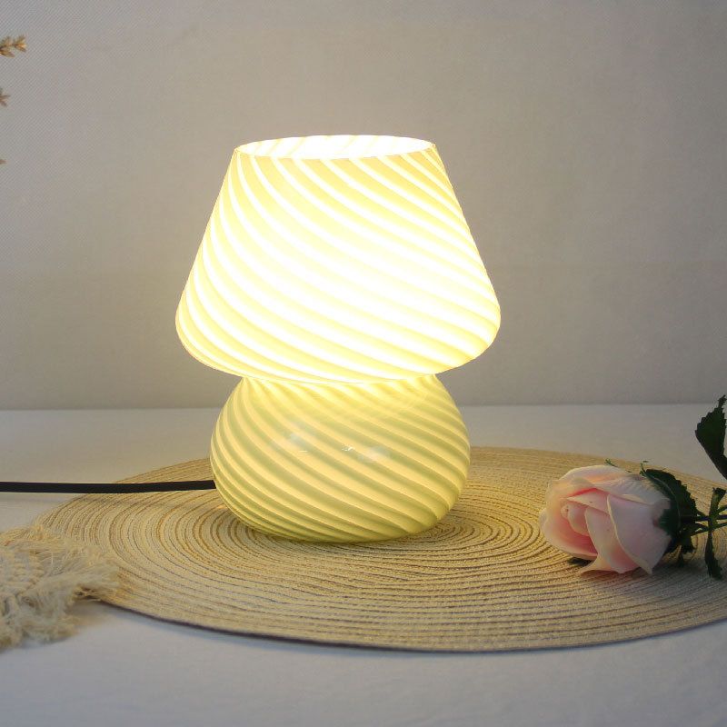 Green Striped Retro All Glass Mushroom Table Lamp (2 Pack) - American Style — image 1