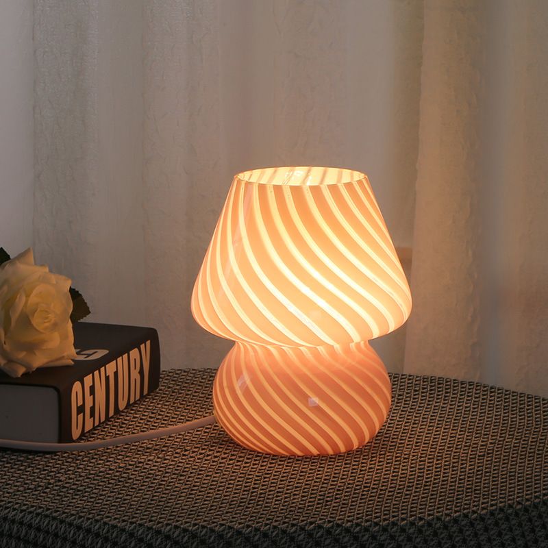 Pink Striped Retro All Glass Mushroom Table Lamp (2 Pack) - American Style — image 1