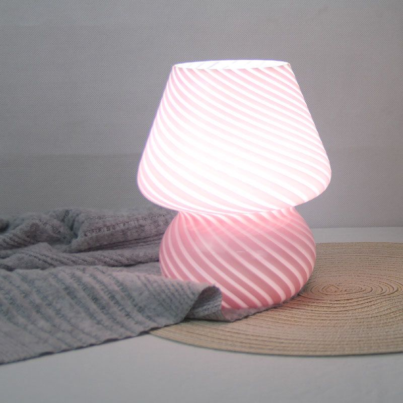 Pink Striped Retro All Glass Mushroom Table Lamp (2 Pack) - American Style view 2