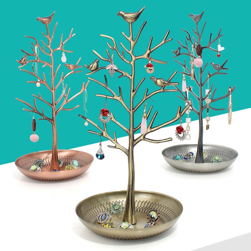 Ancient Silver Grey Detachable Alloy Jewelry Stand Deco with Bird-Tree Shaped view 2