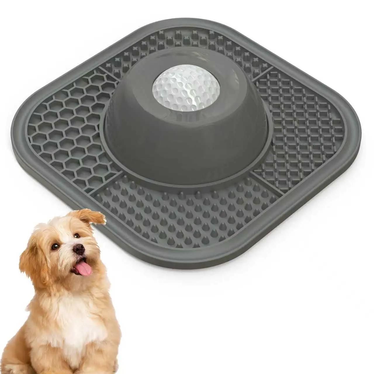 Grey Slow Feeder Dog Bowl and Lick Mat Set - Food Grade Silicone Non Slip — image 1