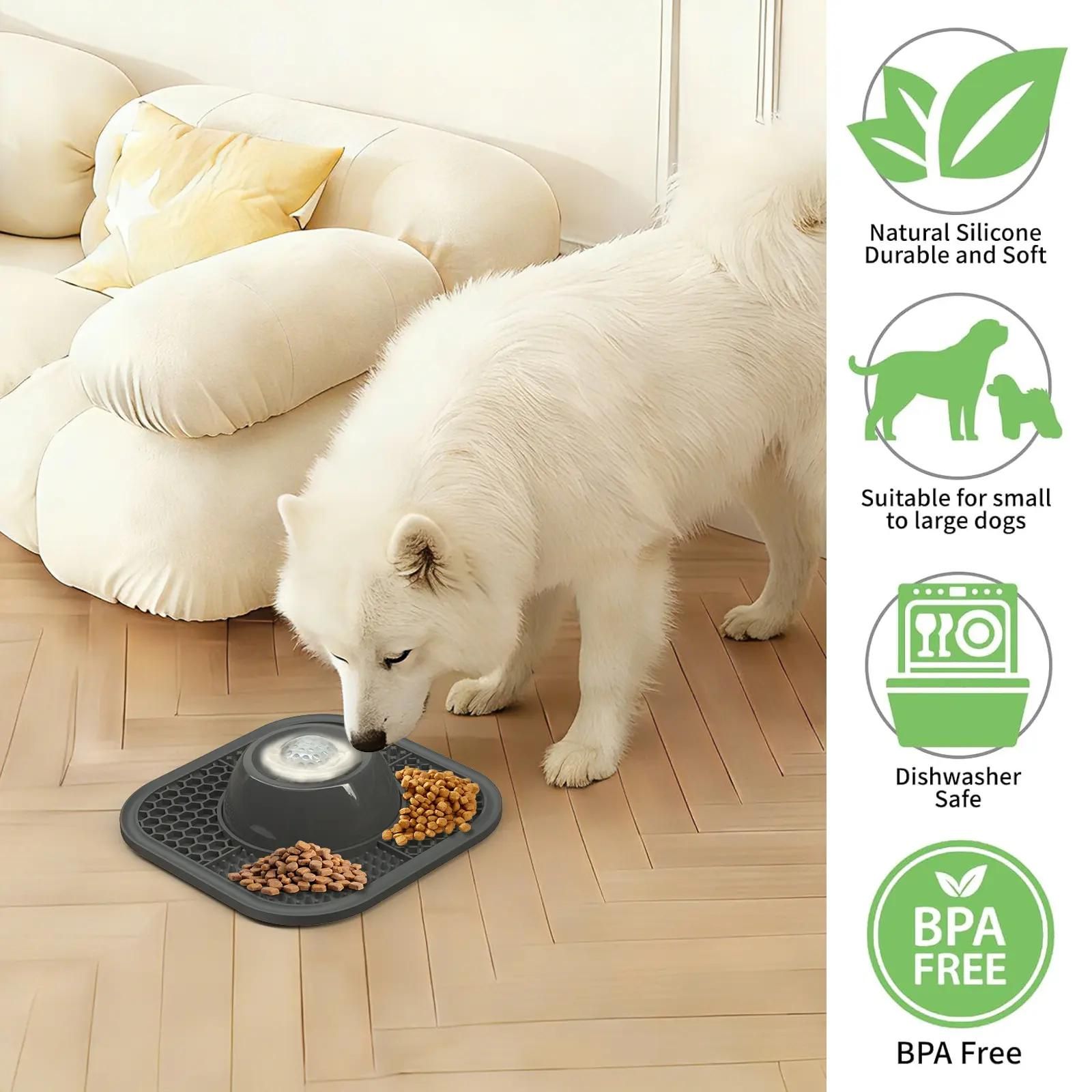 Blue Slow Feeder Dog Bowl and Lick Mat Set - Food Grade Silicone Non Slip view 4