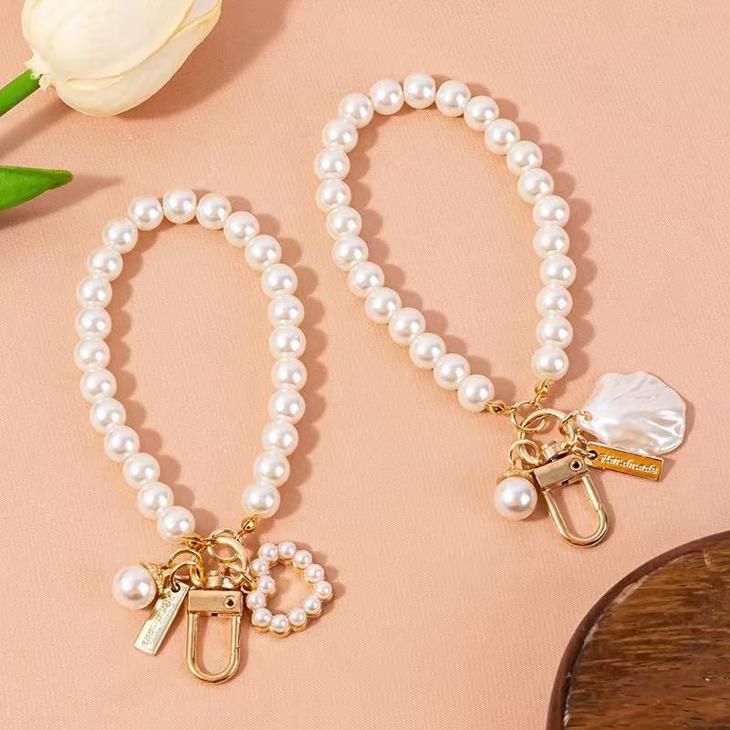 Pearl Beaded Bracelet / Keychain / Bag Charm with Elegant Conch Pendant and view 2