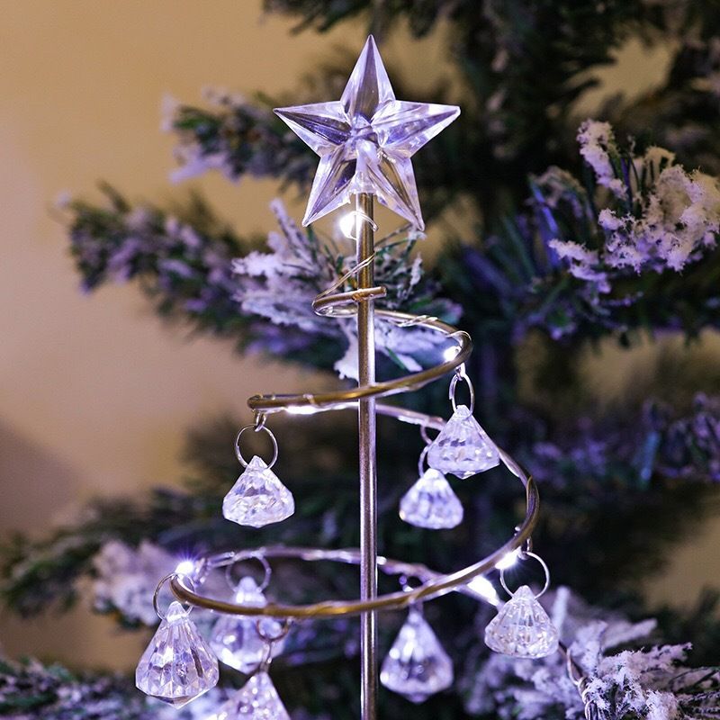 Gold Iron Spiral Crystal Christmas Tree Lamp - Elegant Battery Operated view 4