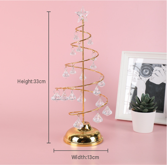 Gold Iron Spiral Crystal Christmas Tree Lamp - Elegant Battery Operated view 6