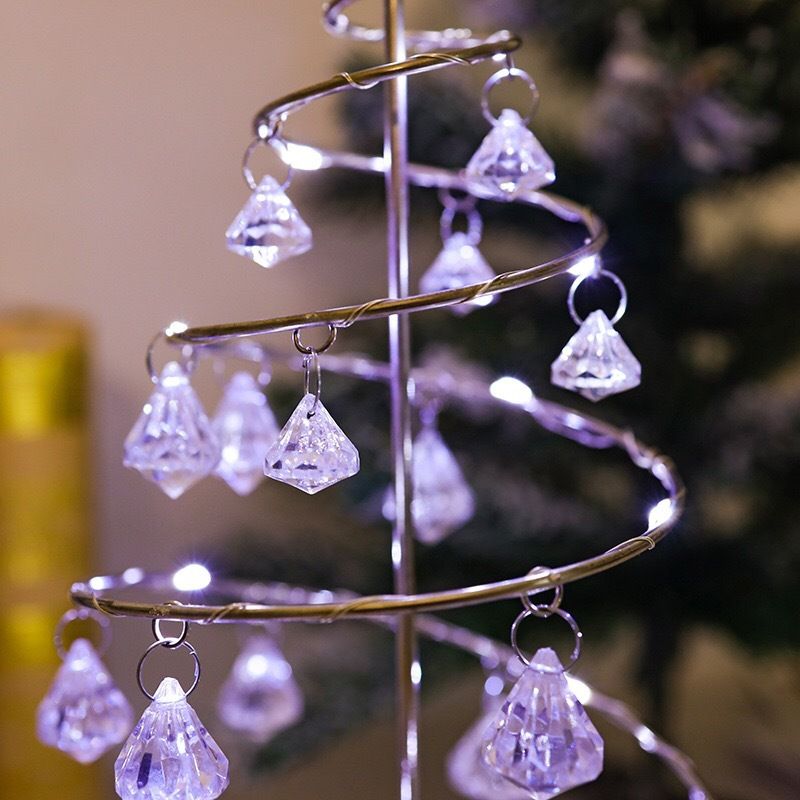 2 Pack Gold & Silver Iron Spiral Crystal Christmas Tree Lamp - Elegant Battery view 7