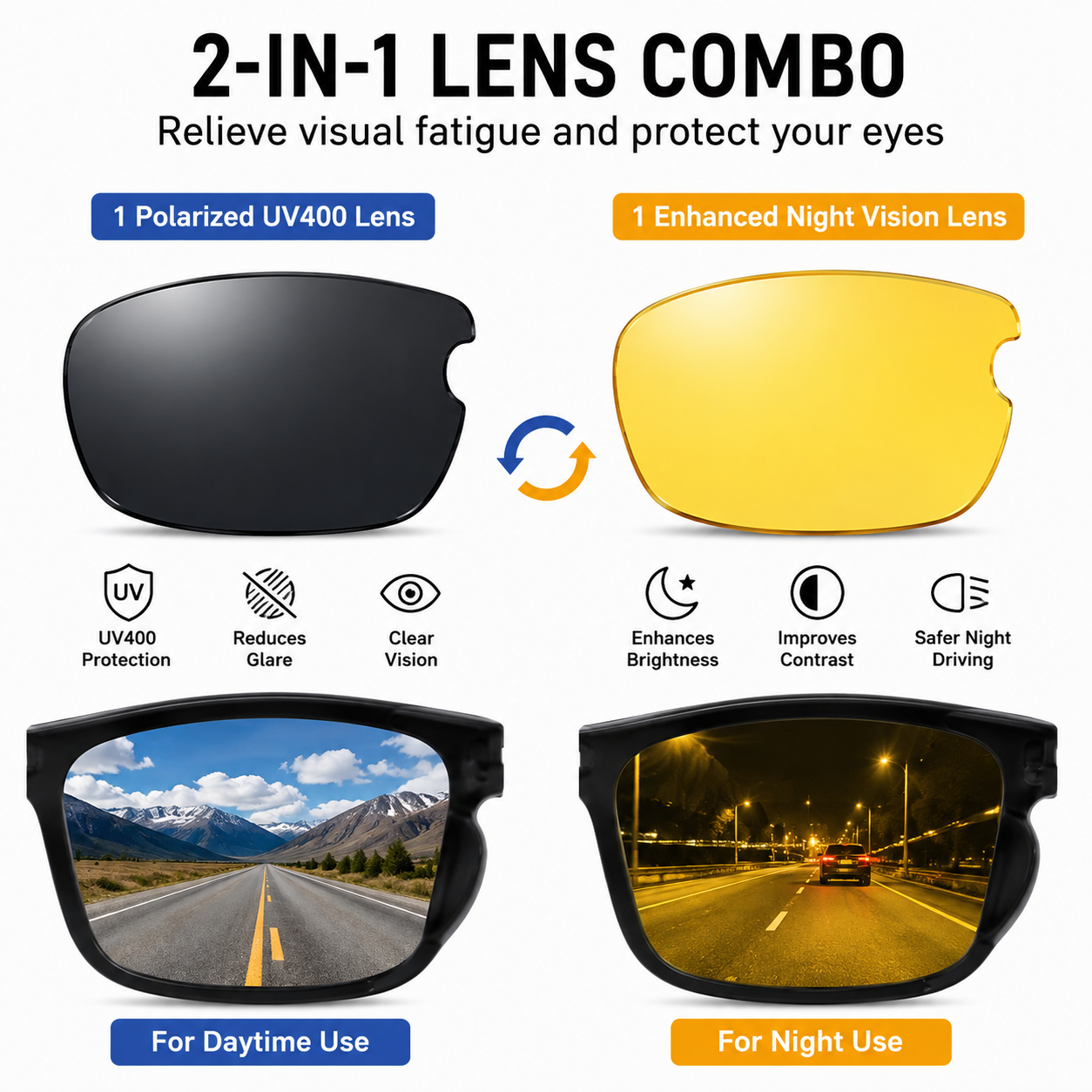 7-in-1 Magnetic Clip-On Sunglasses Set with Flexible Frame and Leather Bag view 4