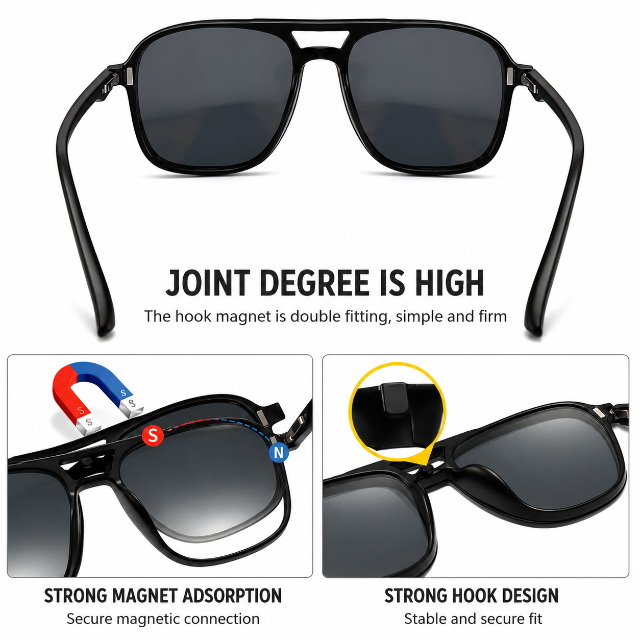 7-in-1 Magnetic Clip-On Sunglasses Set with Flexible Frame and Leather Bag view 5