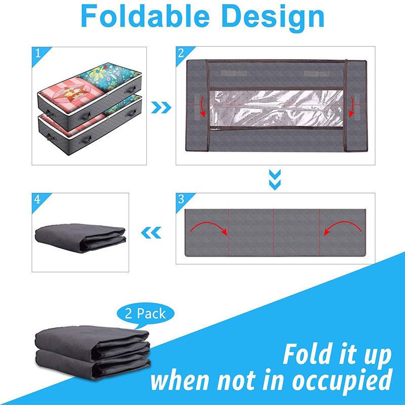 2 Pack Folding Non-Woven Underbed Storage Containers with Clear Top Zipper Lid view 7