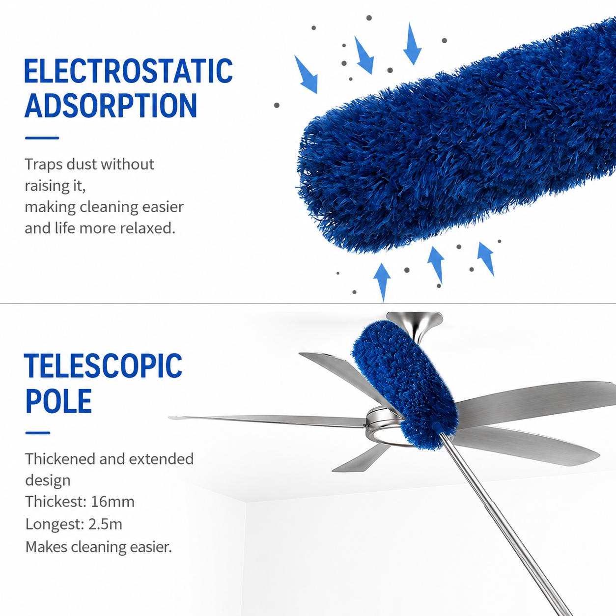 Blue 2.5M Extendable High Ceiling Cleaning Kit with Removable Cobweb Duster & view 2