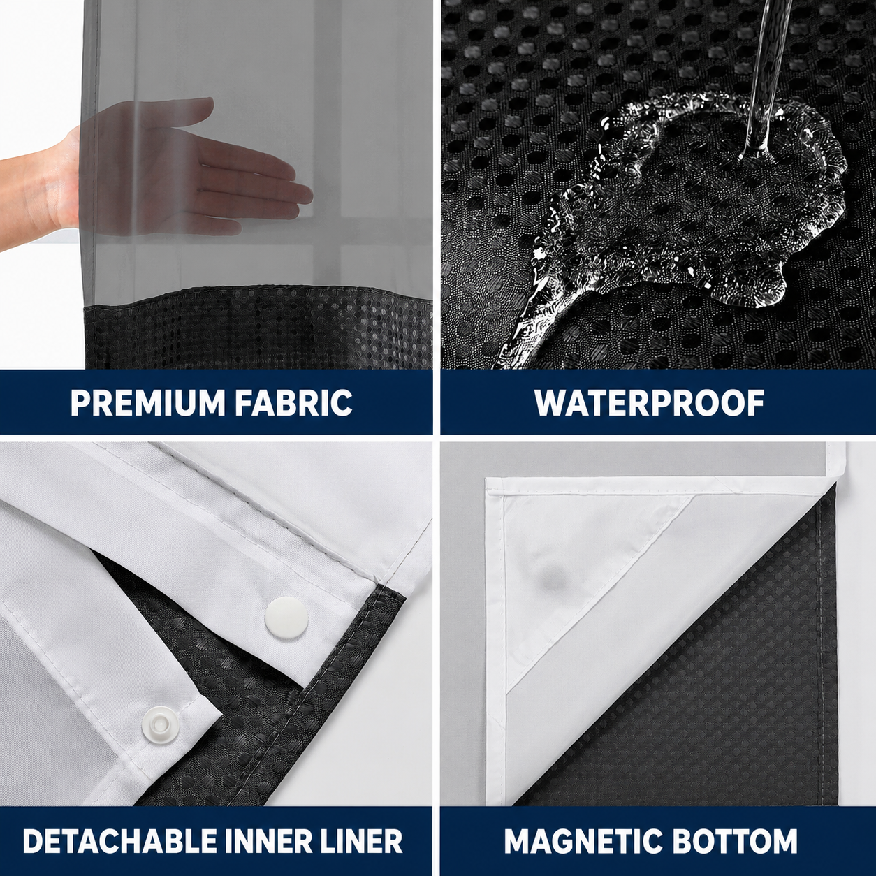 White Hook Free Waffle Weave Shower Curtain (71 x 81") - Double Layer Curtain view 2