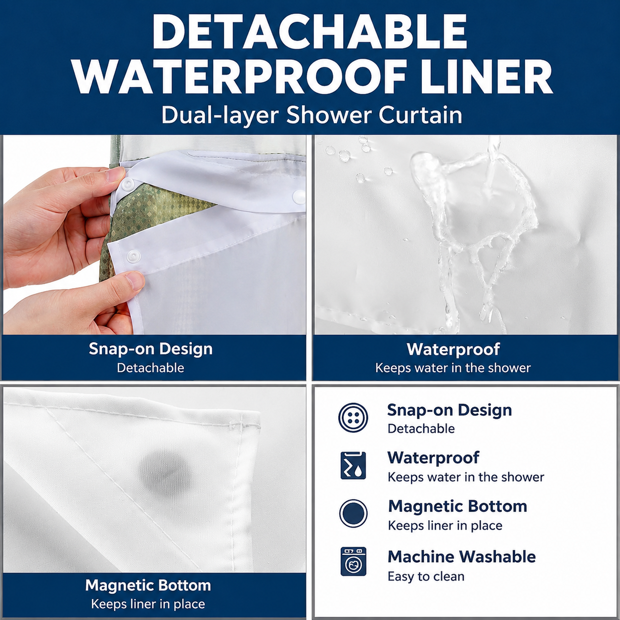 Khaki Hook Free Waffle Weave Shower Curtain (71 x 75") - Double Layer Curtain view 5