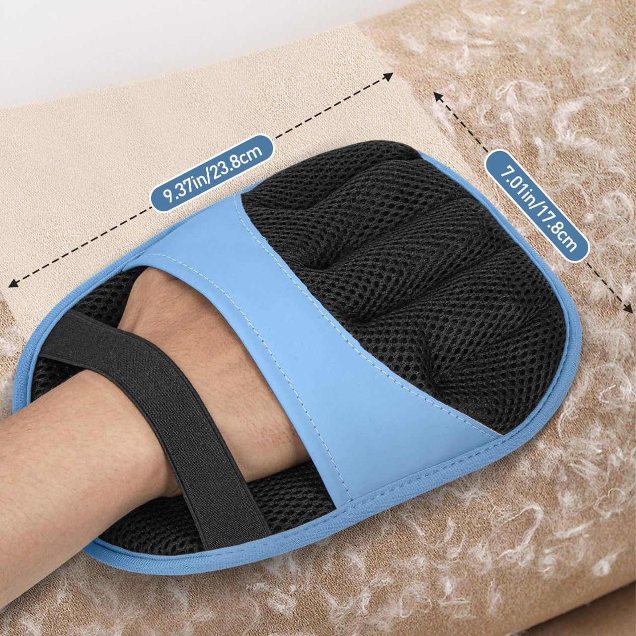Blue Pet Hair Removal Gloves with Ergonomic 5 Finger Contour Grip (2 Pairs) view 3