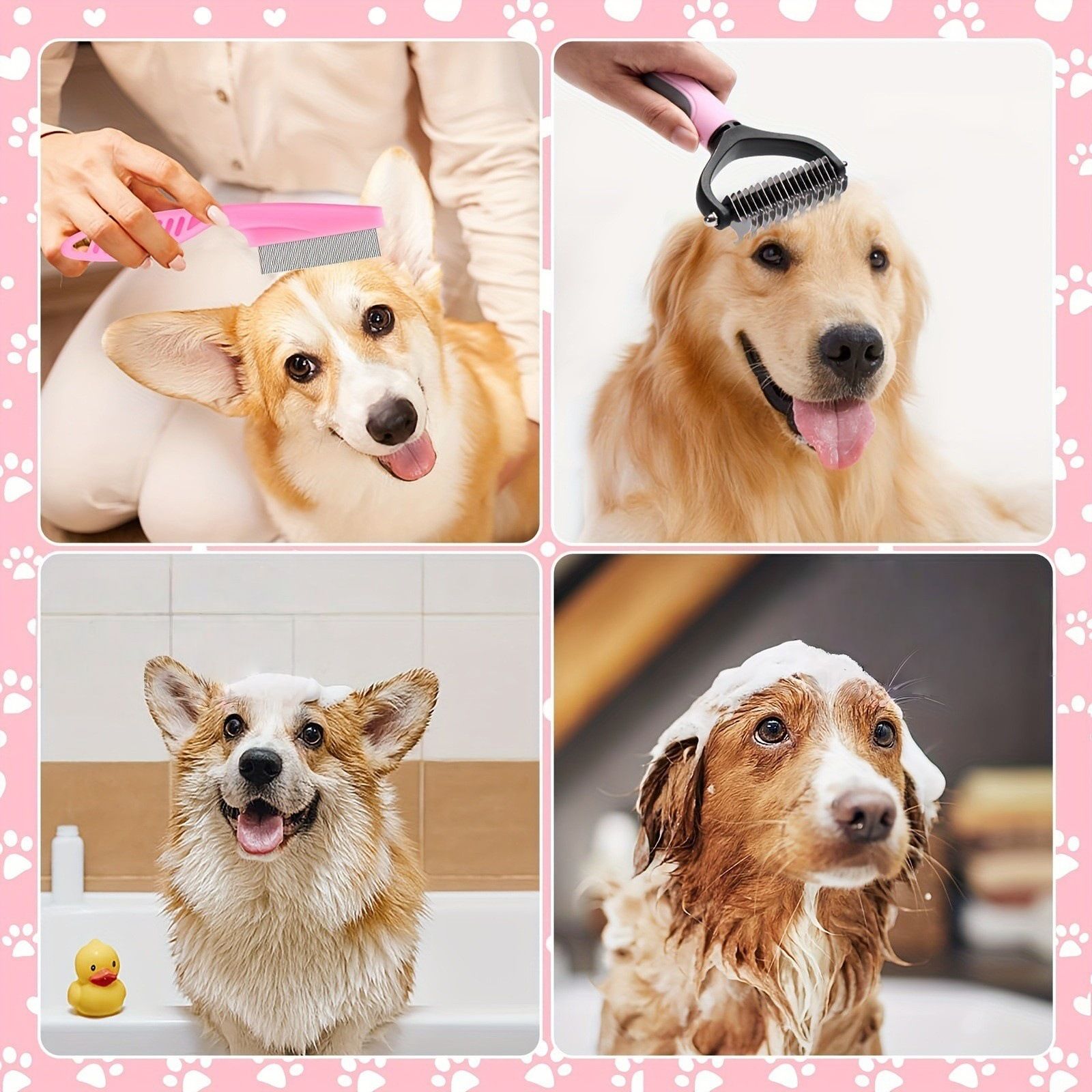 7PCS Pink Pet Grooming, Nail and Oral Care Kit - Selfcleaning Slicker Brush view 2