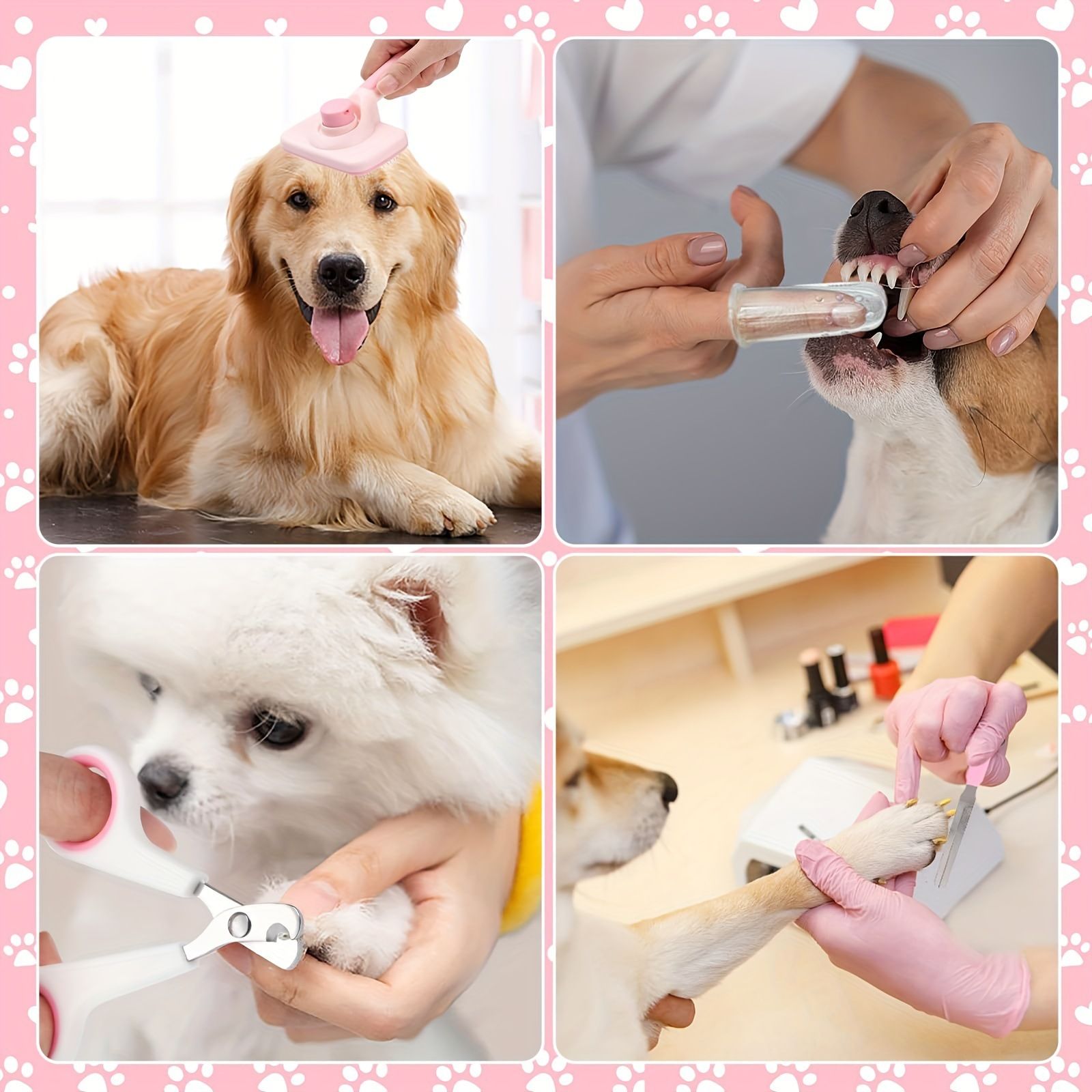 7PCS Pink Pet Grooming, Nail and Oral Care Kit - Selfcleaning Slicker Brush view 3