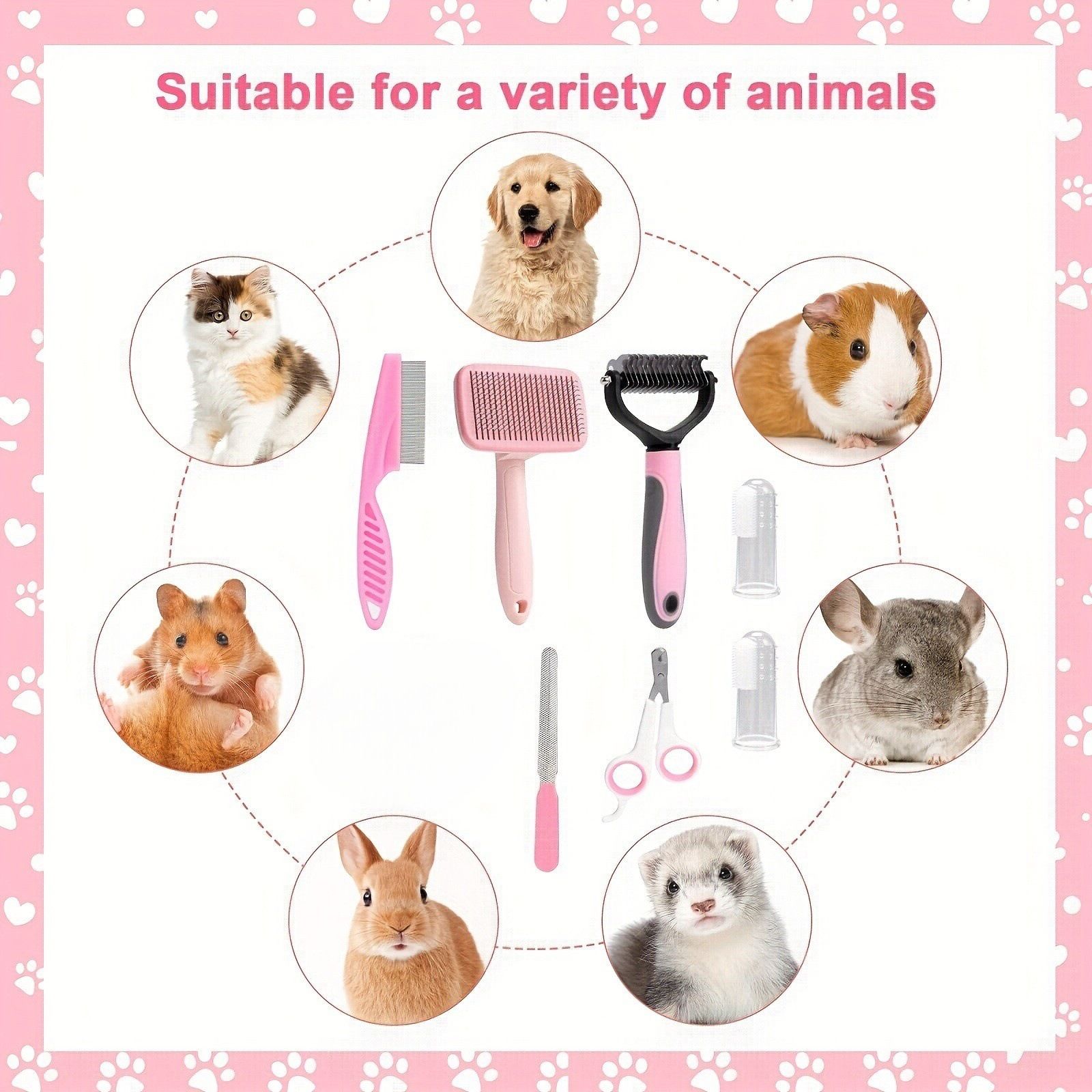 7PCS Pink Pet Grooming, Nail and Oral Care Kit - Selfcleaning Slicker Brush view 5