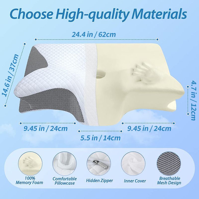 Black Horn Shape Contour Memory Foam Cervical Pillow with Breathable Zipper view 3
