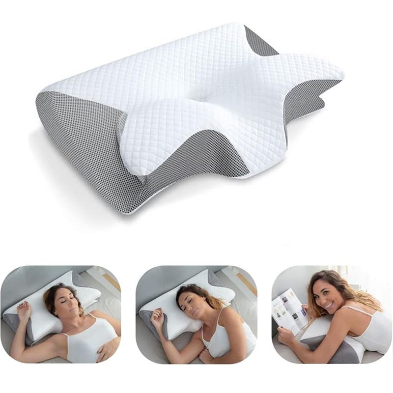 White Horn Shape Contour Memory Foam Cervical Pillow with Breathable Zipper view 2