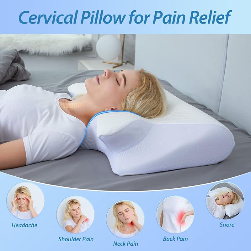 Silk Grey Horn Shape Contour Memory Foam Cervical Pillow with Breathable view 4