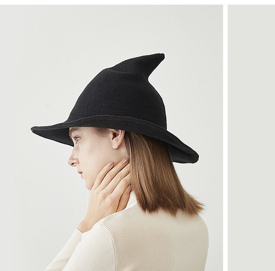 Black Women's Breathable Cotton Yarn Halloween Witch Hat - Foldable Moldable view 5