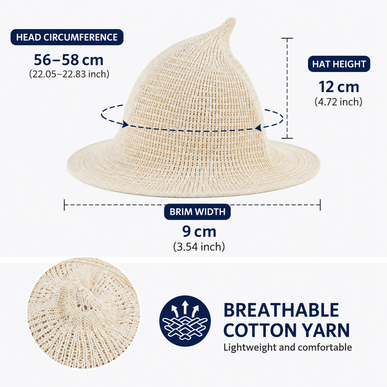 Beige Women's Breathable Cotton Yarn Halloween Witch Hat - Foldable Moldable view 2