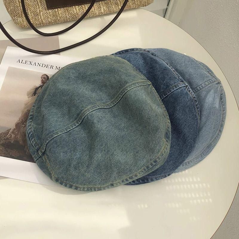Women's Vintage Dark Washed Denim Beret - 22" Large Head Circumference view 4