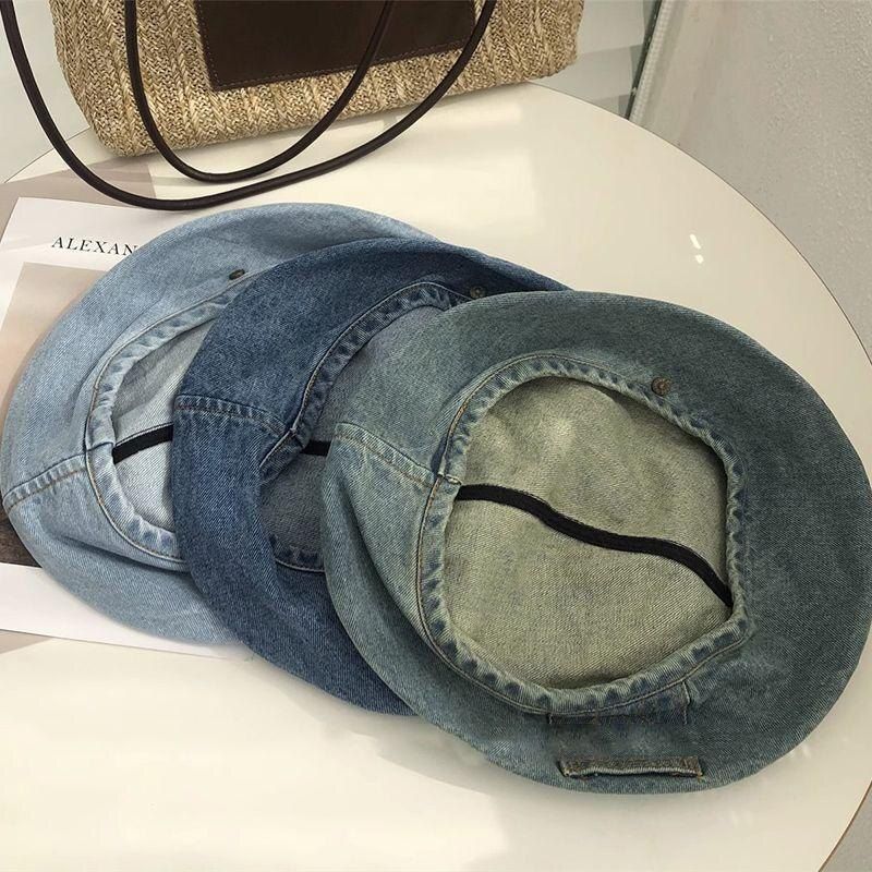 Women's Vintage Washed Light Blue Denim Beret - 22" Large Head Circumference view 5