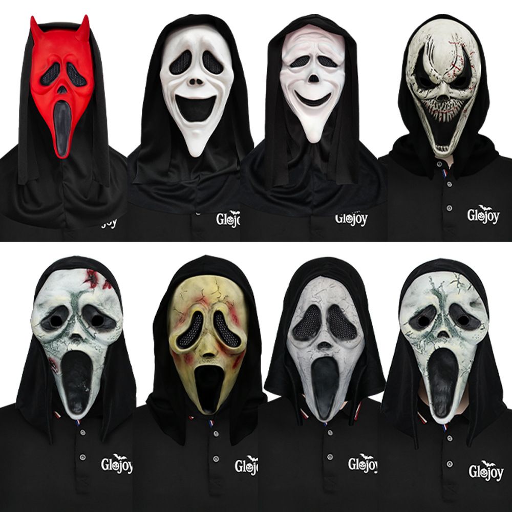 Scream Ghost Face Mask with Bloody Knife Prop - Halloween Cosplay Latex Hood view 4