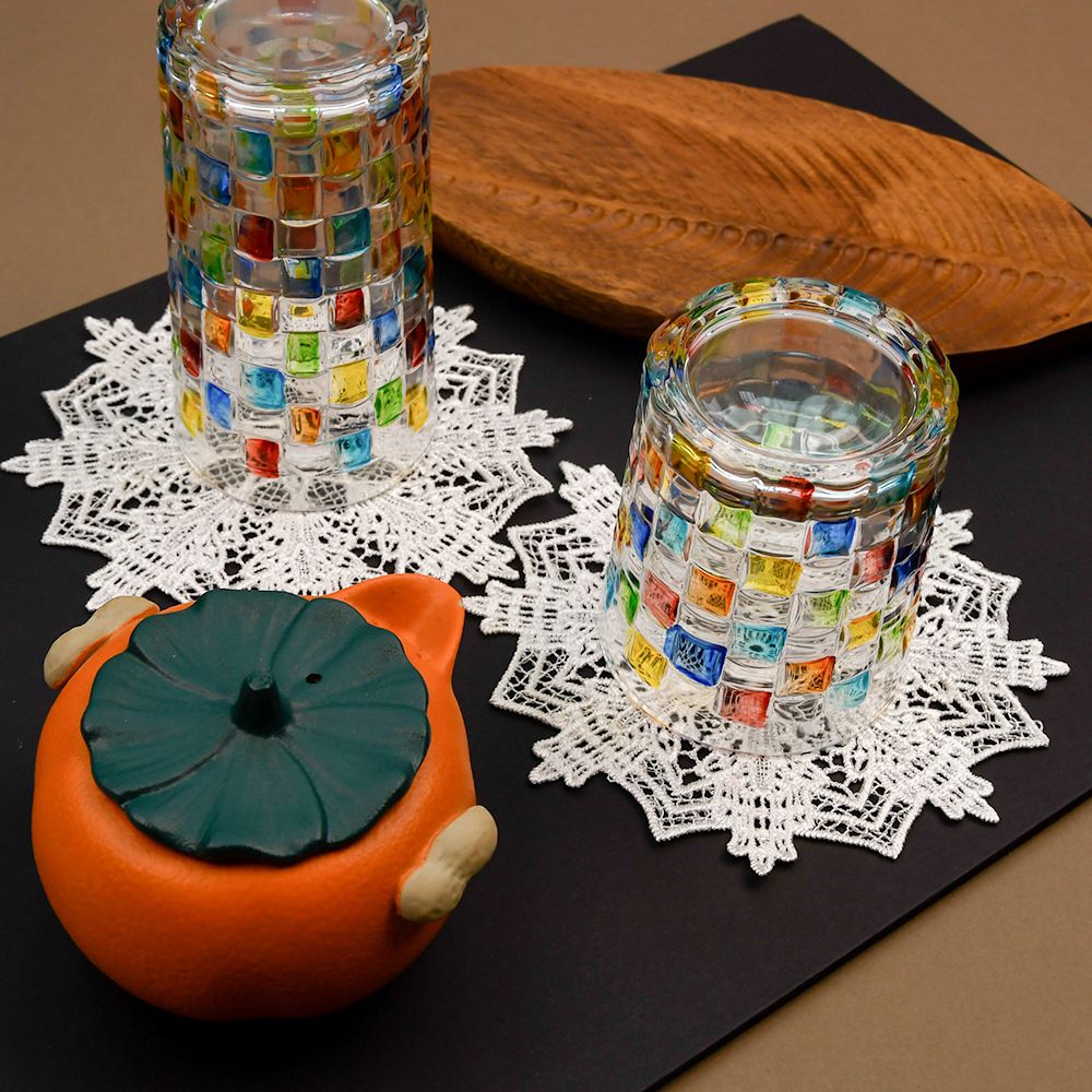 5.5 Inch Geometric Embroidered Lace Coaster (5 Pack) - Elegant Round Dining & view 2