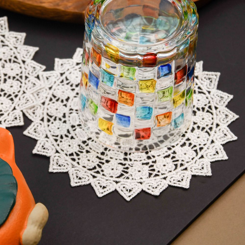 5.5 Inch Geometric Embroidered Lace Coaster (10 Pack) - Elegant Round Dining & view 2