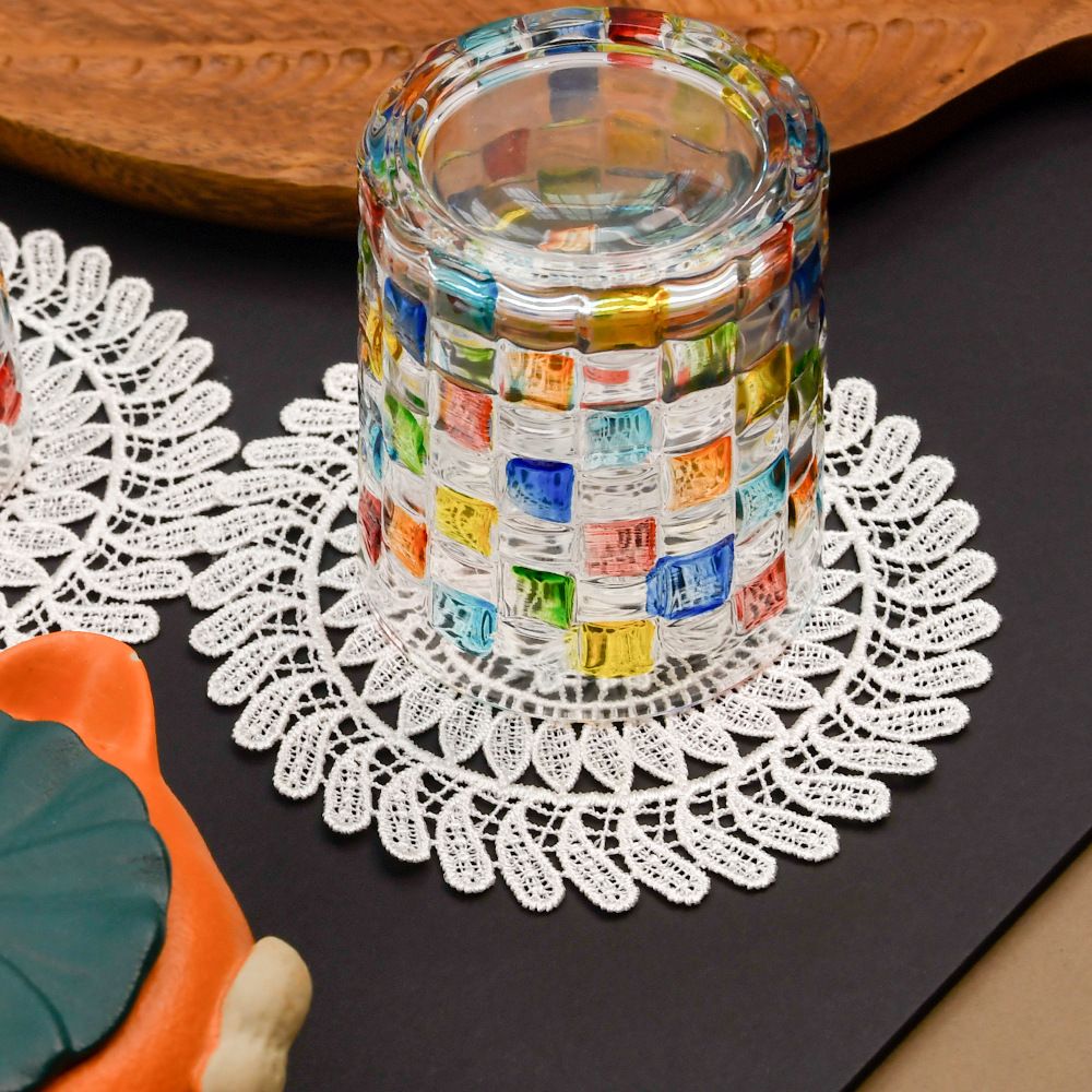 5.5 Inch Geometric Embroidered Lace Coaster (10 Pack) - Elegant Round Dining & view 2