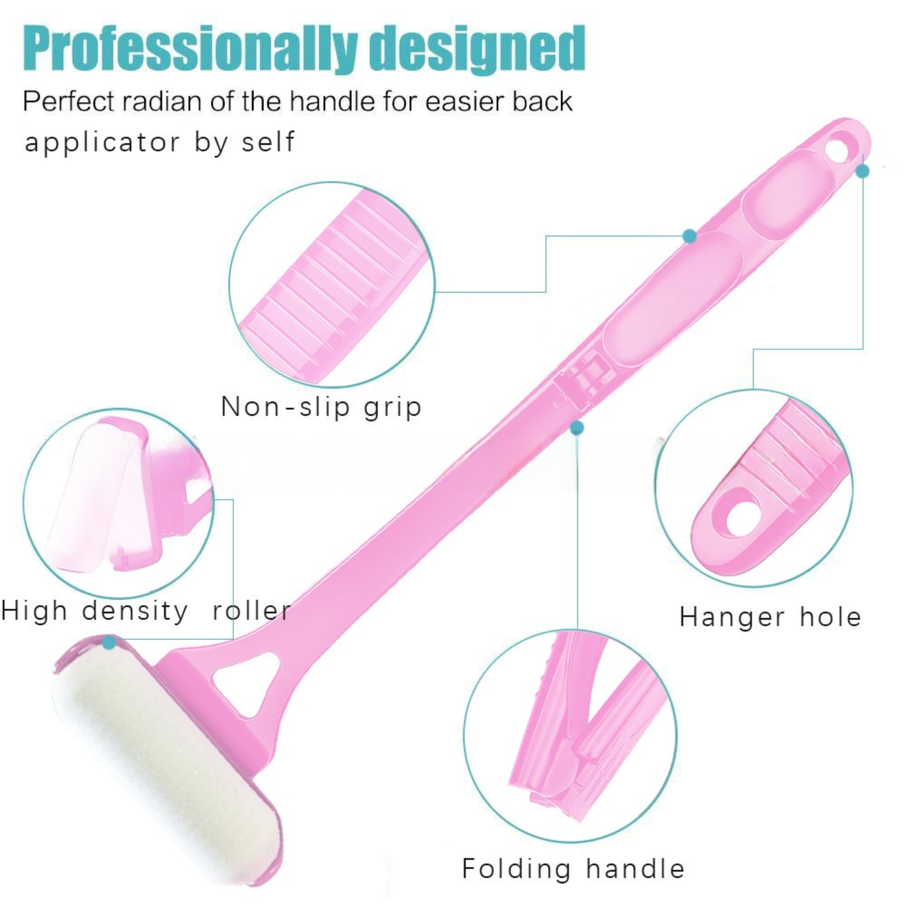 Black Foldable Long-Handle Back Lotion Applicator with Sponge Roller Head for view 4