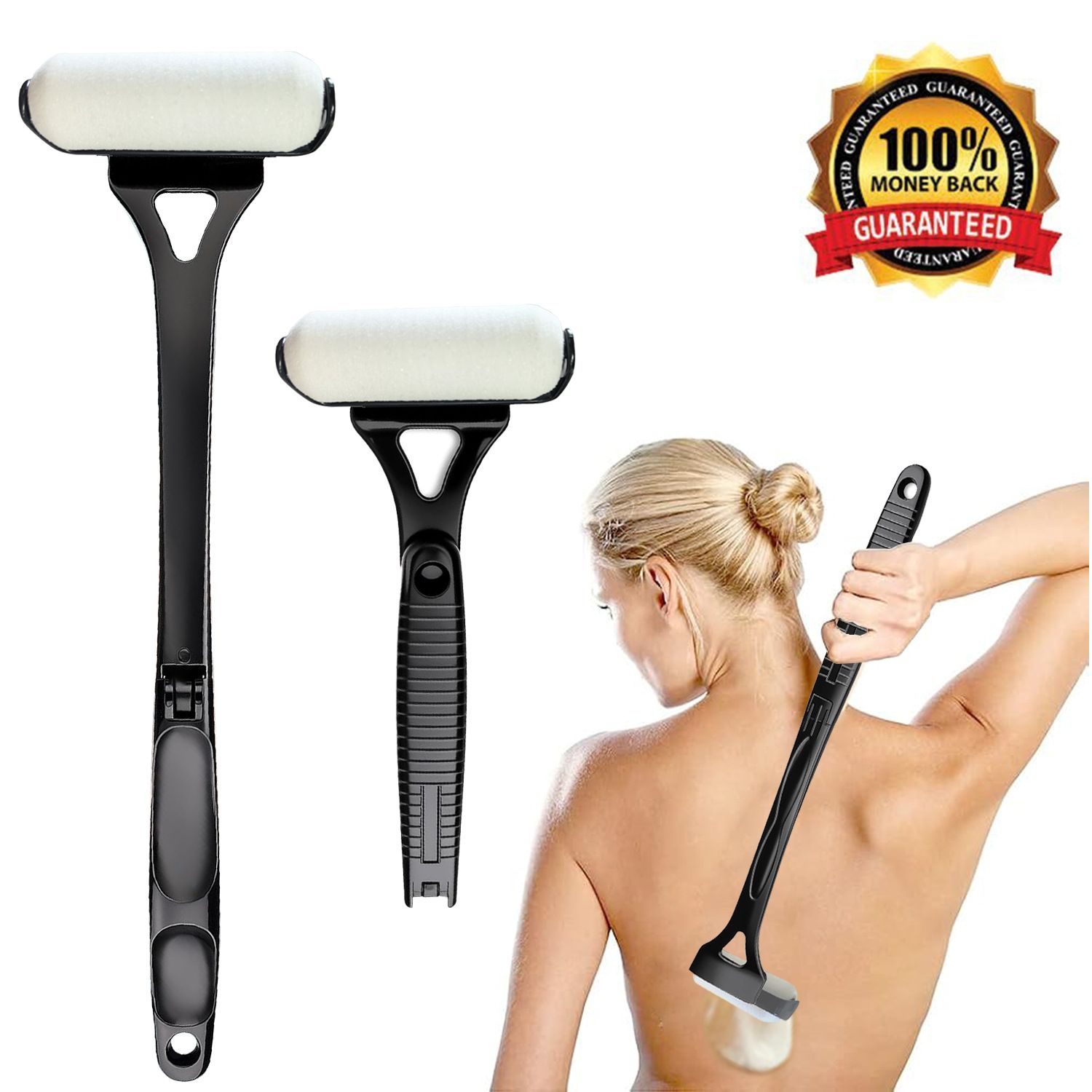 Purple Foldable Long-Handle Back Lotion Applicator with Sponge Roller Head for view 2